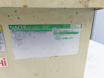 Nachi UVN-1A-1A2-1.5-4-11 Hydraulic Power Unit 20L Tank 7.6gpm Pump 1.5kw 220V