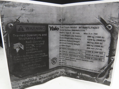 Yale Front End Plastic Shroud Removed From MTR007LFN24T Tow Truck
