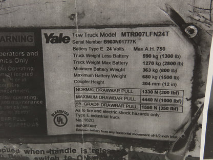 Yale Operator Rubber Cab Cushion Removed From MTR007LFN24T Stand Up Tow Truck