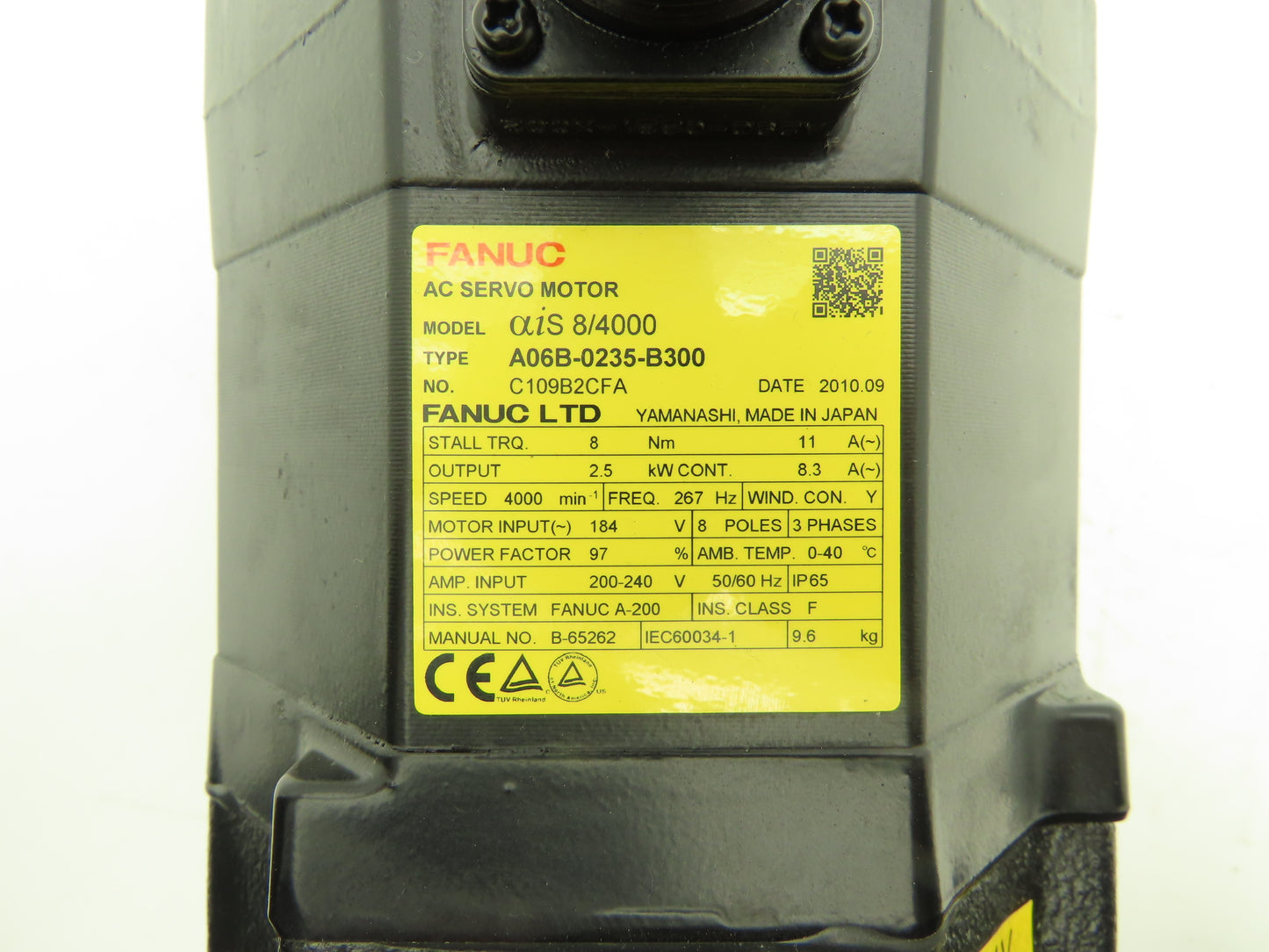 Fanuc A06B-0235-B300 AC Servo Motor 2.5kW 184V 3Ph 4000RPM Encoder A8602000T301