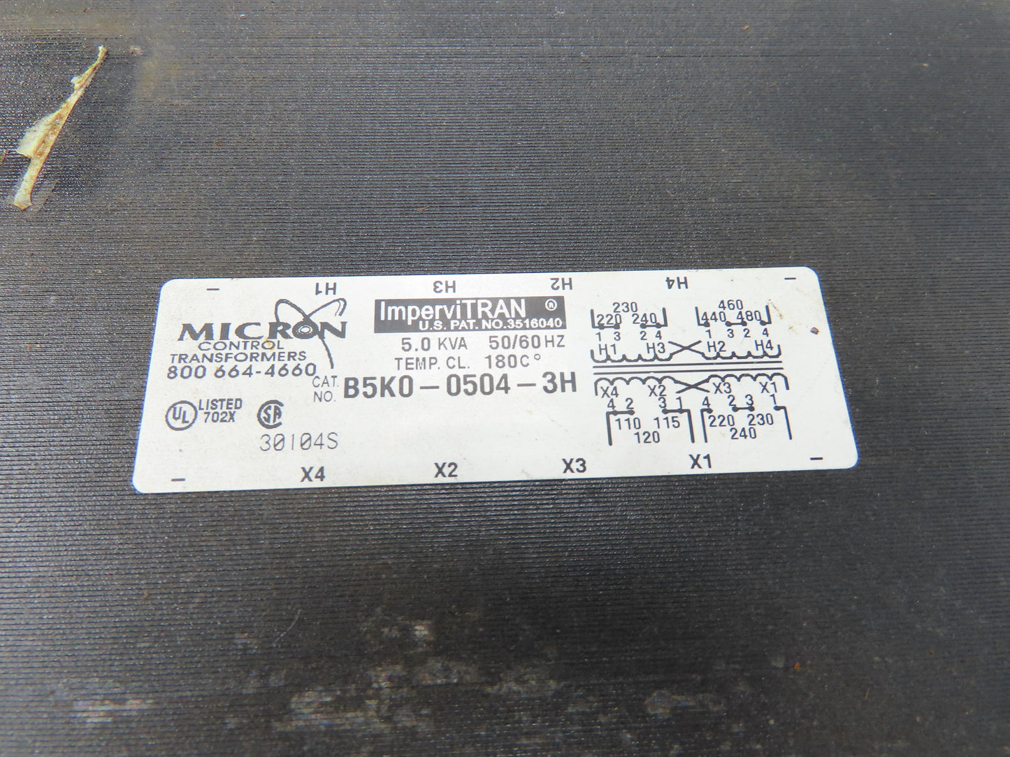 Micron ImperviTran B5K0-0504-3H Control Transformer 5KVA HV 230/460V LV 120/240V