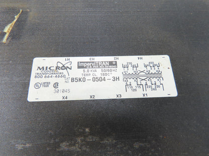 Micron ImperviTran B5K0-0504-3H Control Transformer 5KVA HV 230/460V LV 120/240V