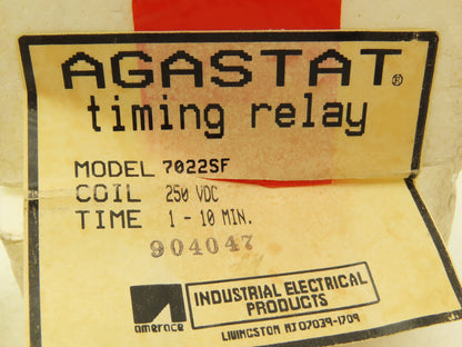 Agastat 7022SF Time Delay Relay 10 Amp Programable 1-10 Minutes 250VDC