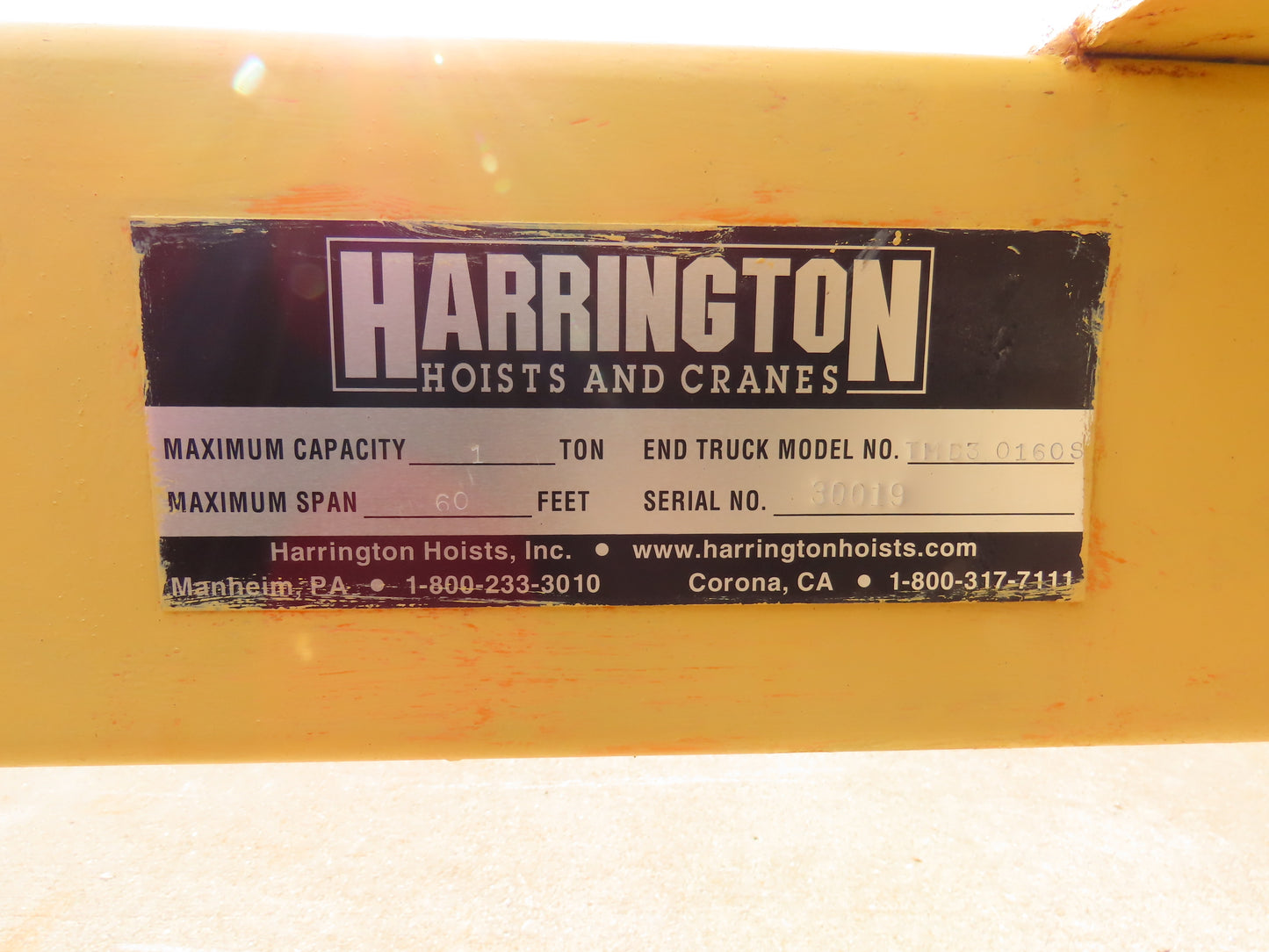 Harrington 1 Ton Free Standing 3-Bridge Crane System 39' 3" Span 225' Runway