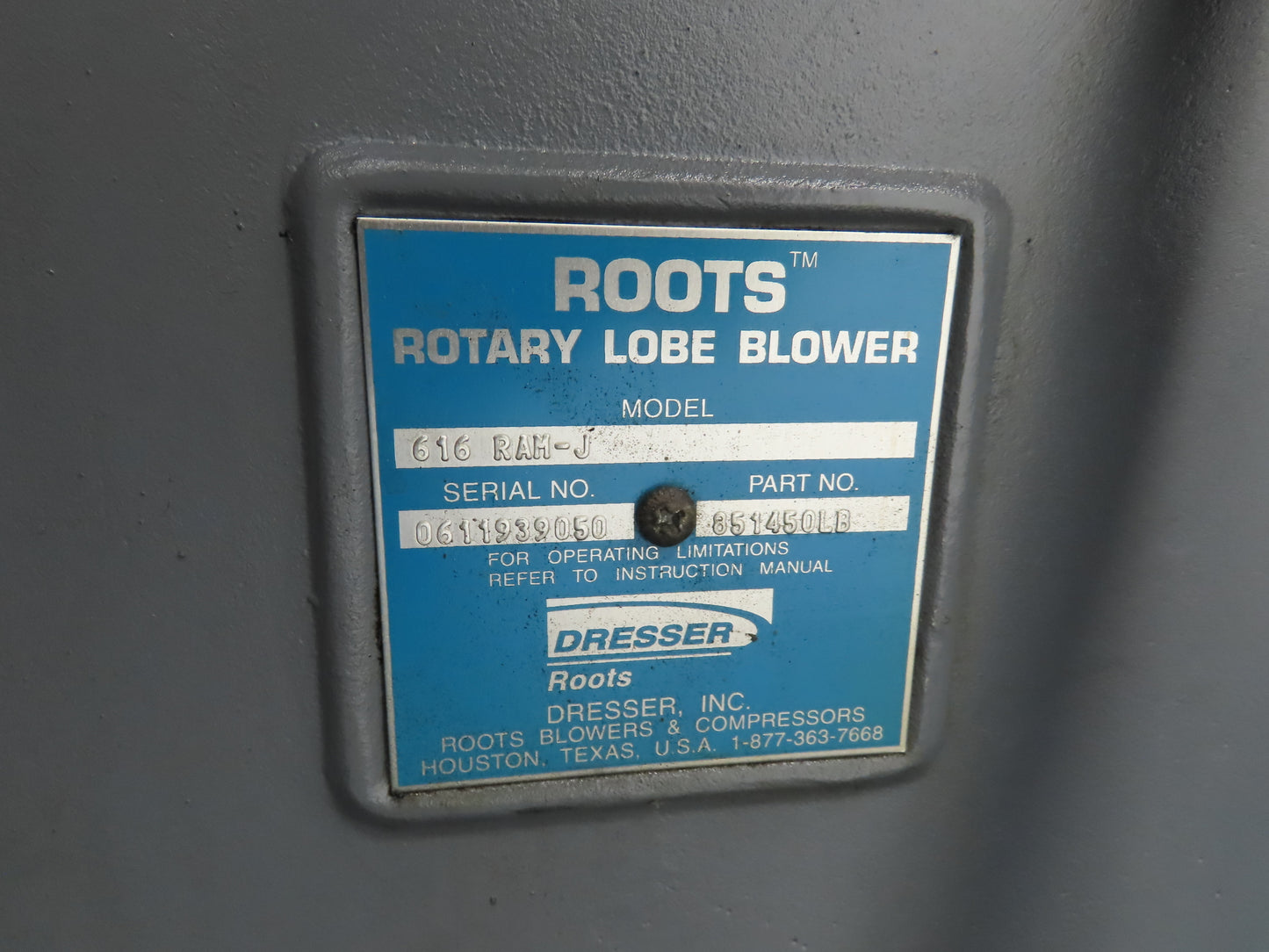 Dresser Roots 616 RAM Positive Displacement Blower 75HP 480V 3Ph Easy Air 8000