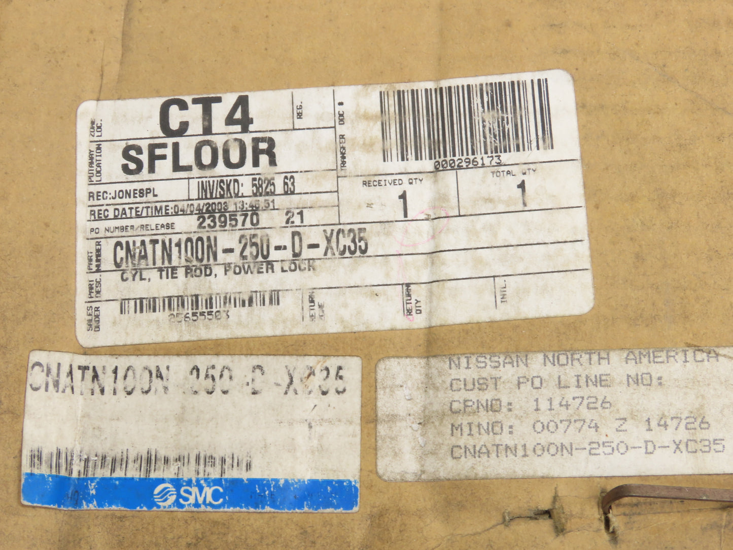 SMC CNATN100N-250-D-XC35 Pneumatic Air Cylinder 100mm x 250mm Stroke w/Rod Lock