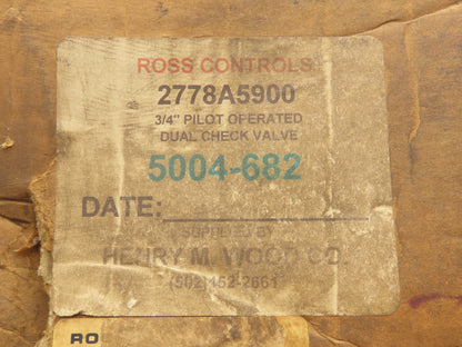 Ross 2778C5900 Pilot Operated Dual Check Valve 3/4"NPT 120VAC 48VDC 2778A5900