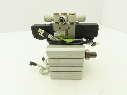 SMC CDVQ2B80-23-DCJ1649J Air Cylinder 80mm Bore 23mm Stroke w/Solenoid Valve 24V