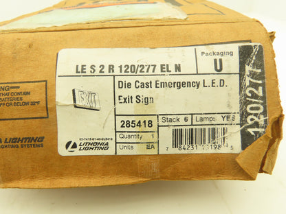 Lithonia Lighting 285418 Brushed Aluminum Red LED Emergency Exit Sign 120/277VAC