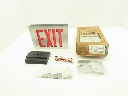 Lithonia Lighting 285418 Brushed Aluminum Red LED Emergency Exit Sign 120/277VAC