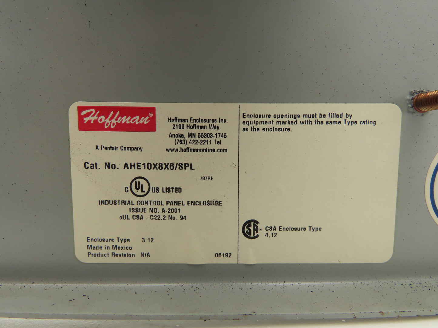 Hoffman Siemens 05110-23306 Electrical Enclosure Soft Start Disconnect 10x8x6"