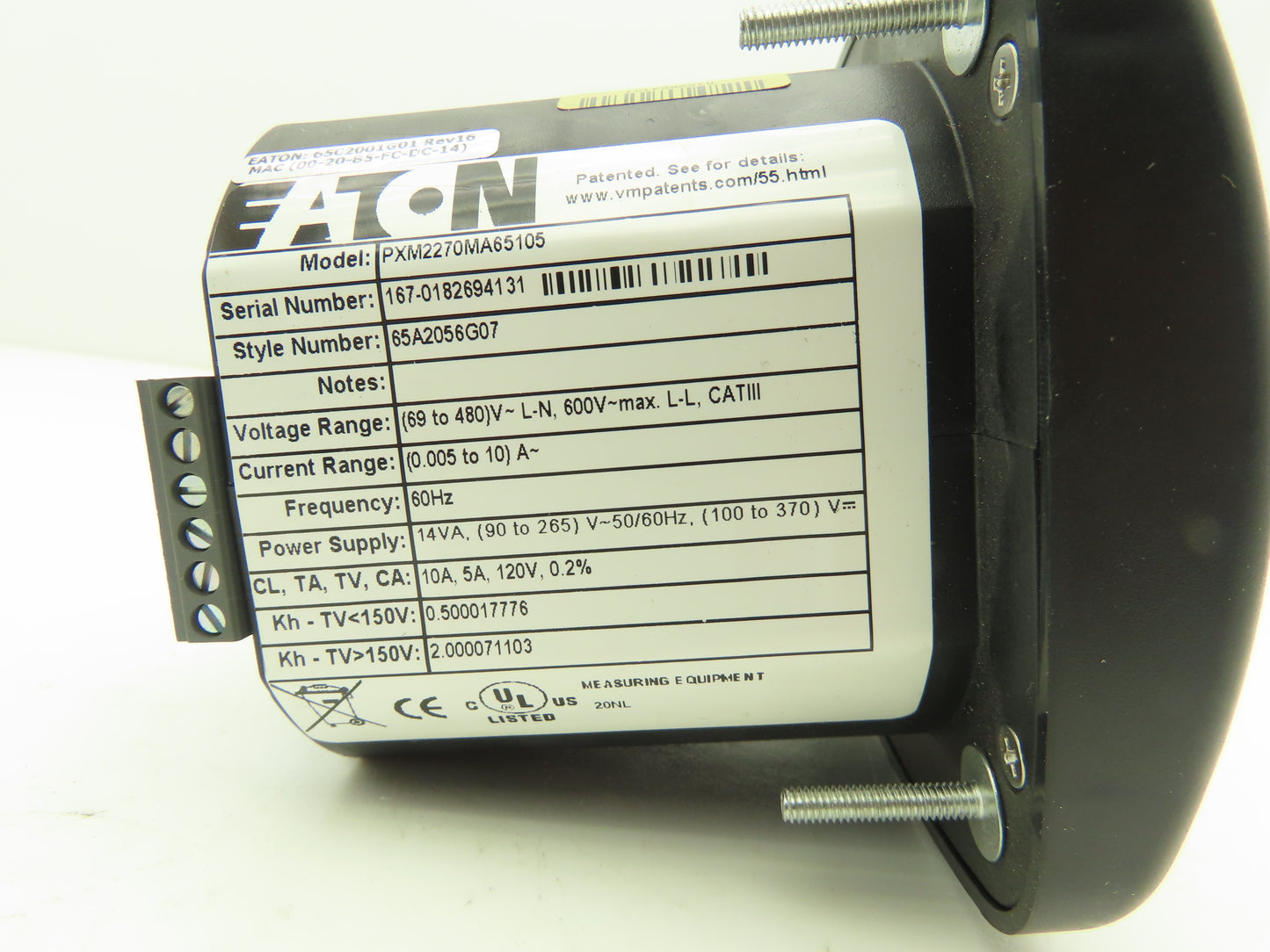 Eaton PXM 2000 Power Xpert Meter w/65C2001G01 10/100BaseT Ethernet Communication