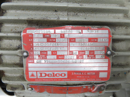 Delco GM 1T5424D20 AC Motor 2Hp 1740rpm 208-460V 60Hz 3Ph 145TD Frame