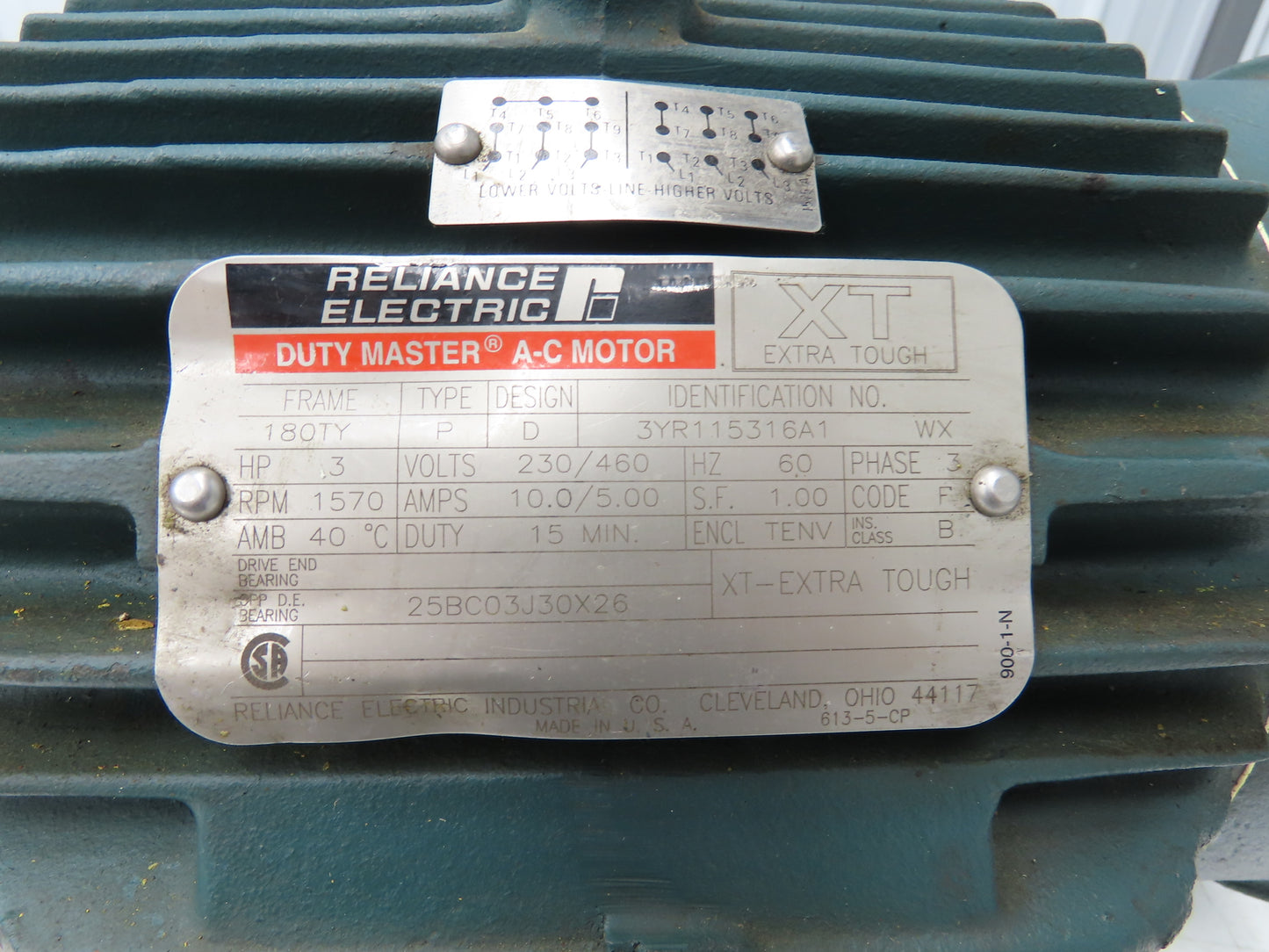 Reliance Electric 3YR115316A1 XT Stearns Brake Motor 3Hp 1570rpm 460V 3PH 180TY