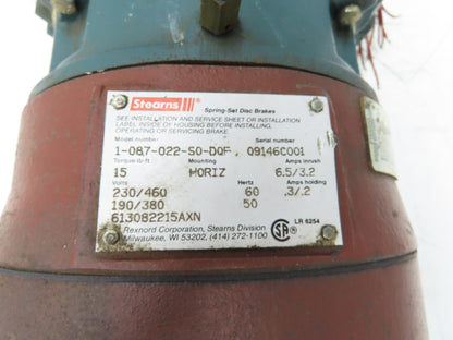 Reliance Electric 3YR115316A1 XT Stearns Brake Motor 3Hp 1570rpm 460V 3PH 180TY