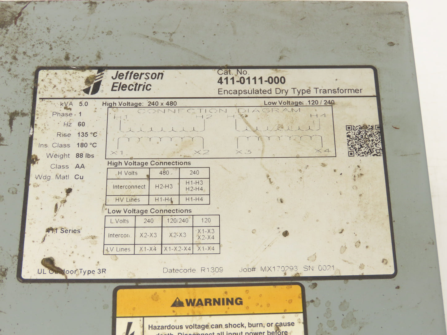 Jefferson 411-0111-000 Transformer 5kva 240/480HV 120/240LV 1PH Type 3R