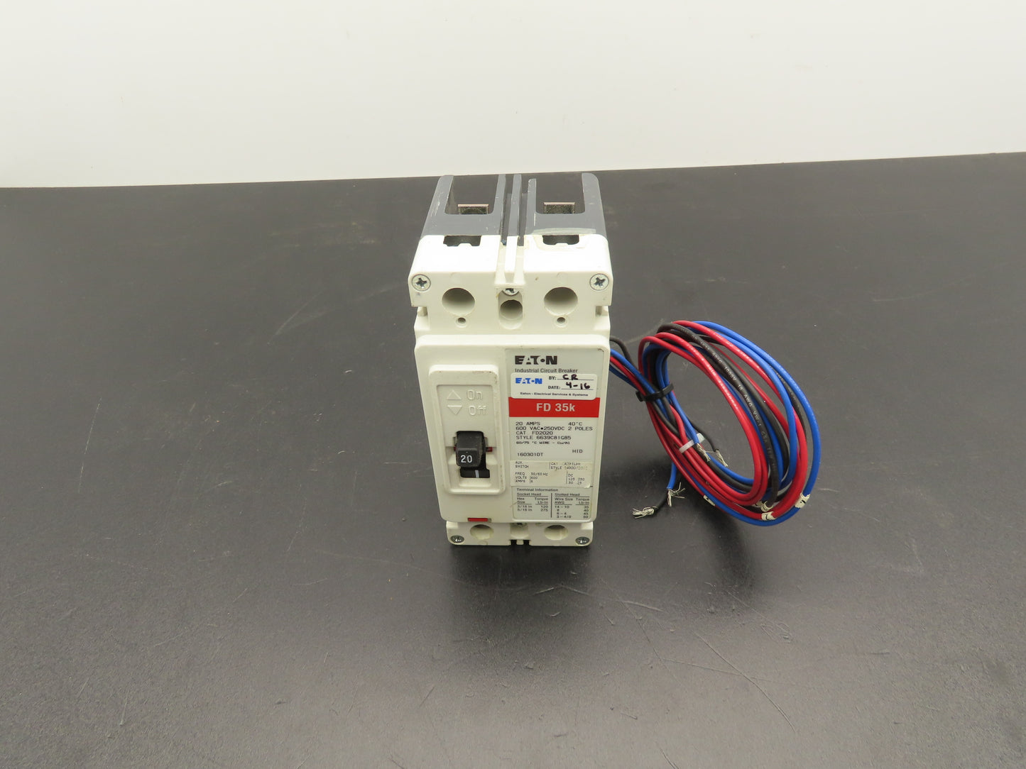 Eaton FD2020 FD 35k 20A Circuit Breaker Style 6639C81G85 600VAC 250VDC 2 Pole