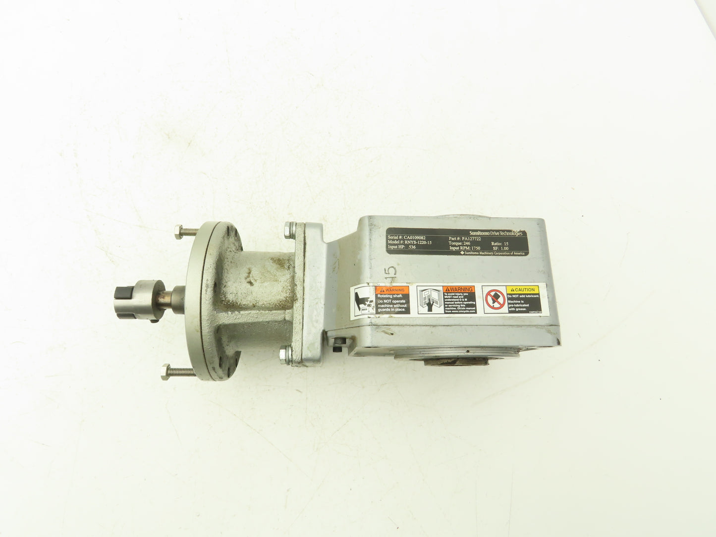Sumitomo RNYS-1220-15 Servo Gearbox 15:1 Reducer 0.5Hp 116rpm Hollow Shaft