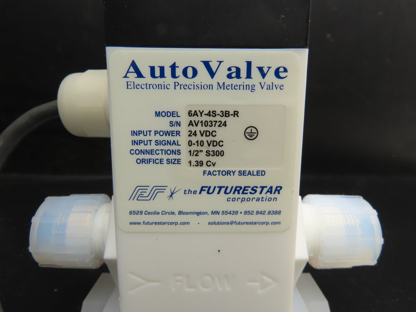 Futurestar 6AY-4S-3B-R Auto Valve 1/2" Tube 24VDC Input Power 0-10V Input Signal