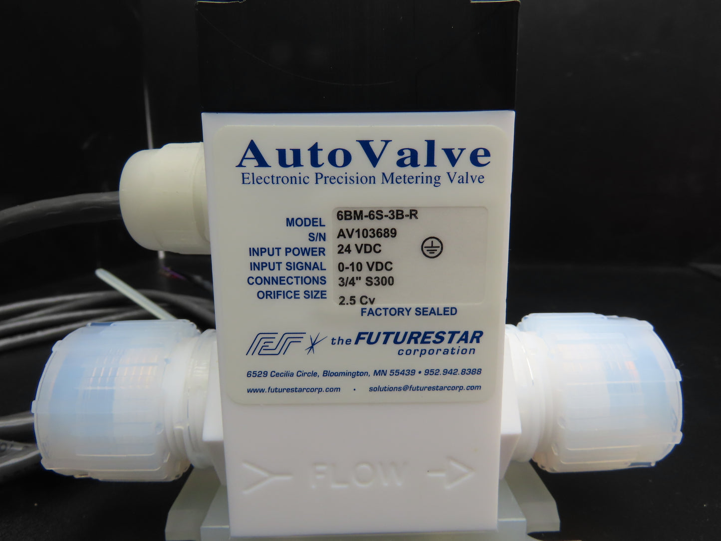 Futurestar 6BM-6S-3B-R Auto Valve 1/2" Tube 24VDC Input Power 0-10V Input Signal