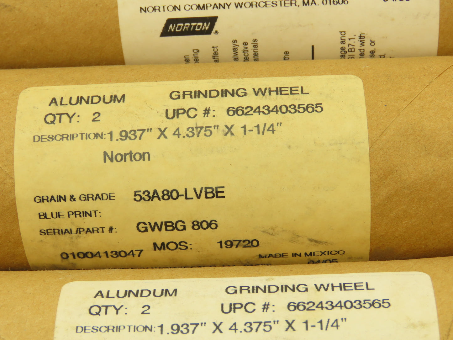 Norton GWBG806 Alundum Grinding Wheel 1.937" x 4.375 x 1-1/4" Lot of 10 Wheels