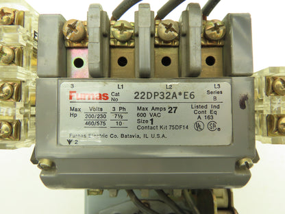 Furnas 22DP32A*E6 Reversing Motor Starter 10Hp Size 1 Max 27A 600 VAC Overload