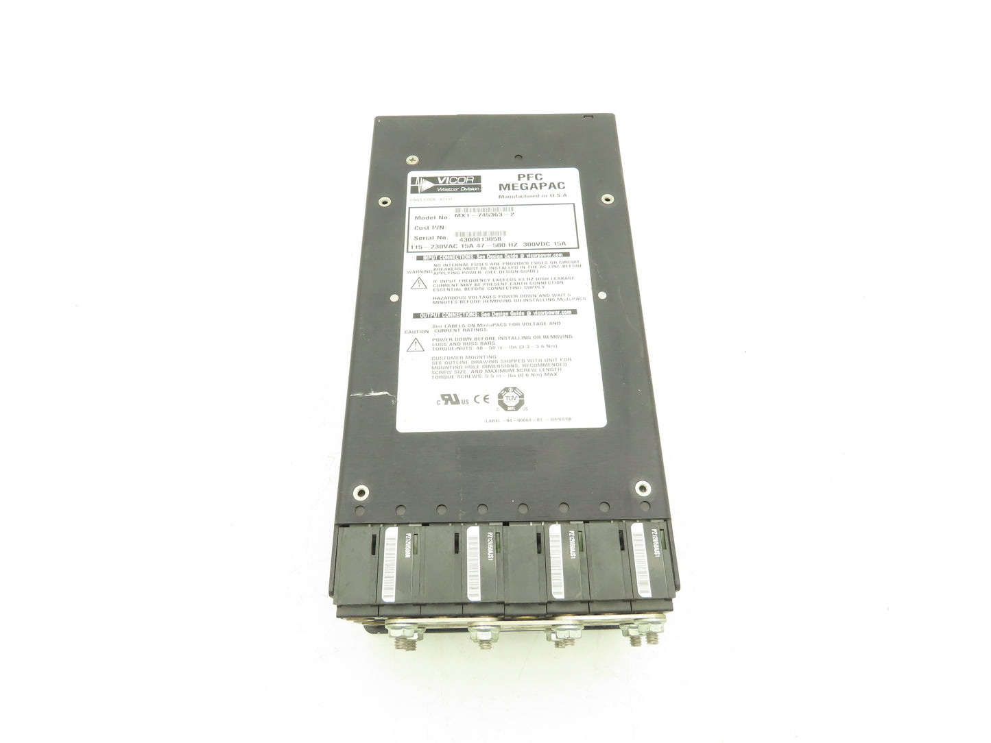 Vicor MX1-745363-2 PFC Megapac 300VDC Power Supply 115-230VAC 15A 47-500Hz
