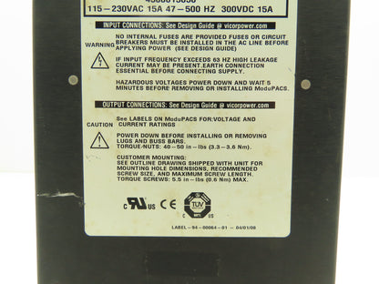 Vicor MX1-745363-2 PFC Megapac 300VDC Power Supply 115-230VAC 15A 47-500Hz
