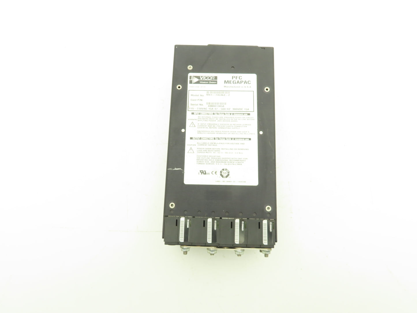 Vicor MX1-745363-2 PFC Megapac 300VDC Power Supply 115-230VAC 15A 47-500Hz