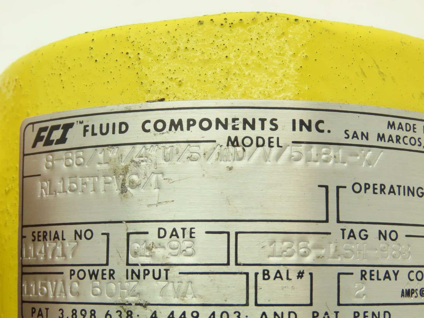 Fluid Components 8-66/1"/4"U/S/WD/V/5181-X/RL15FTPVC/T Flow Switch 1-1/4" NPT