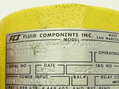 Fluid Components 8-66/1"/4"U/S/WD/V/5181-X/RL15FTPVC/T Flow Switch 1-1/4" NPT