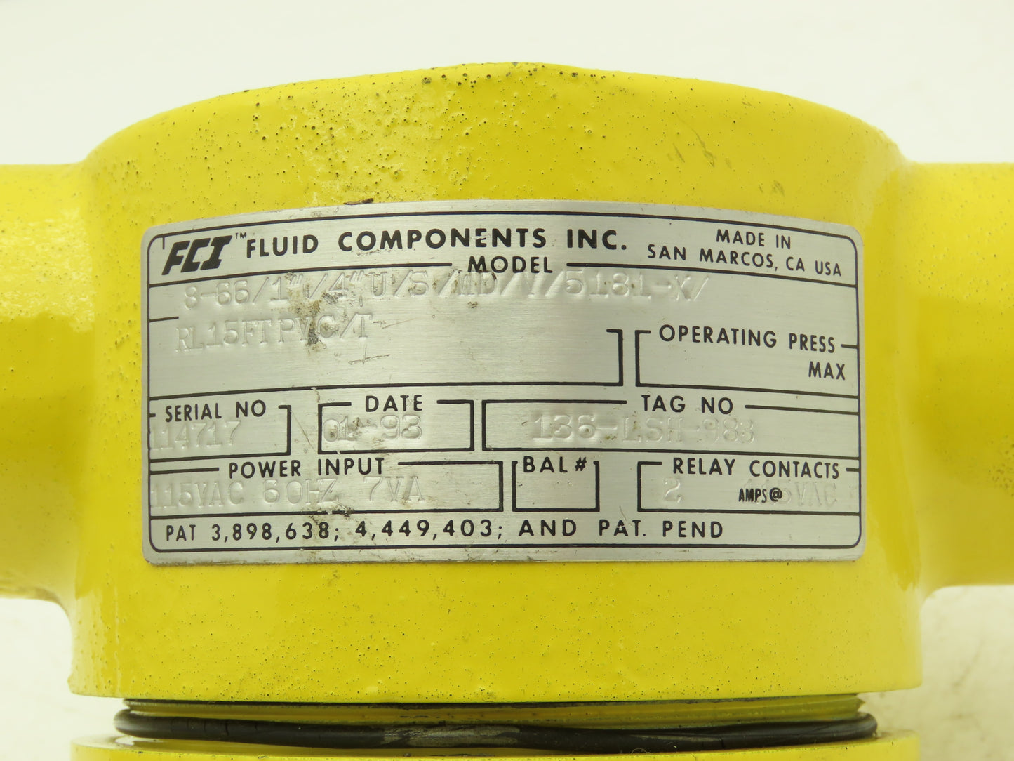 Fluid Components 8-66/1"/4"U/S/WD/V/5181-X/RL15FTPVC/T Flow Switch 1-1/4" NPT