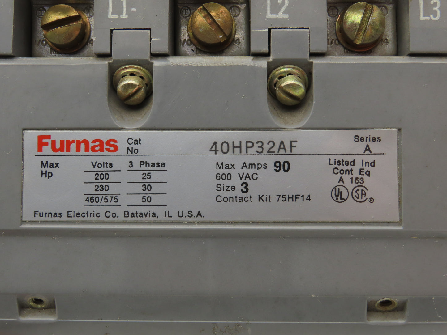 Furnas 40HP32AF Contactor Motor Starter 3Ph 600v 50Hp Ser A Coil 120v Size 3 90A