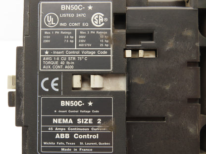 Allen Bradley BN50C Non Reversing Contactors/Reversing 25Hp W Thermal Overload
