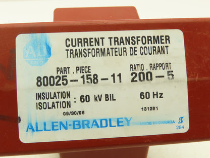 Allen Bradley 80025-158-11 Current Transformer Ratio 200-5 60 KV 60 Hz