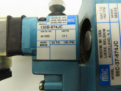 MAC 56C-37-874JC Pneumatic Piloted Solenoid Valve 3-Way 24VDC 150PSI  3/4NPT