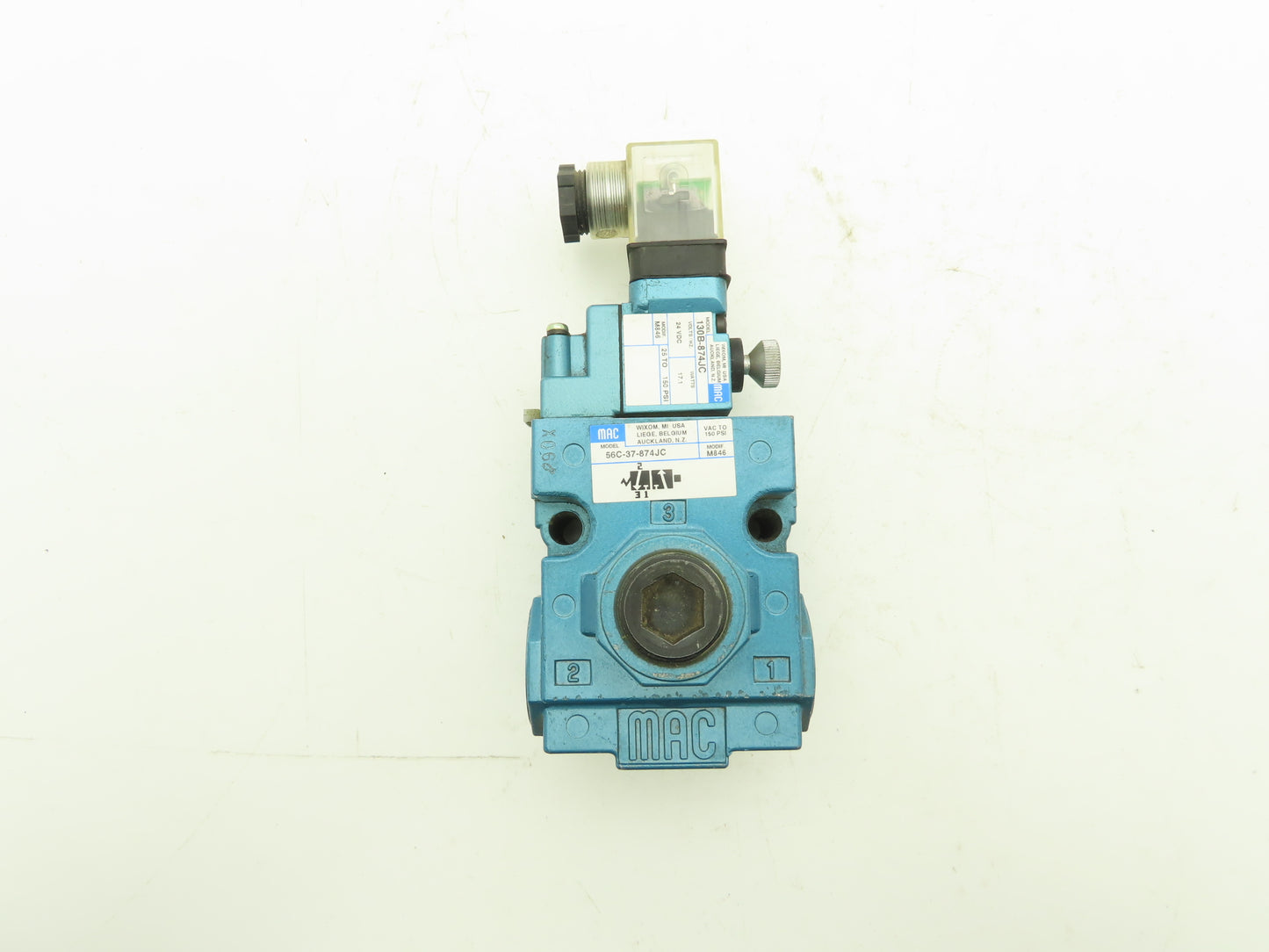 MAC 56C-37-874JC Pneumatic Piloted Solenoid Valve 3-Way 24VDC 150PSI  3/4NPT