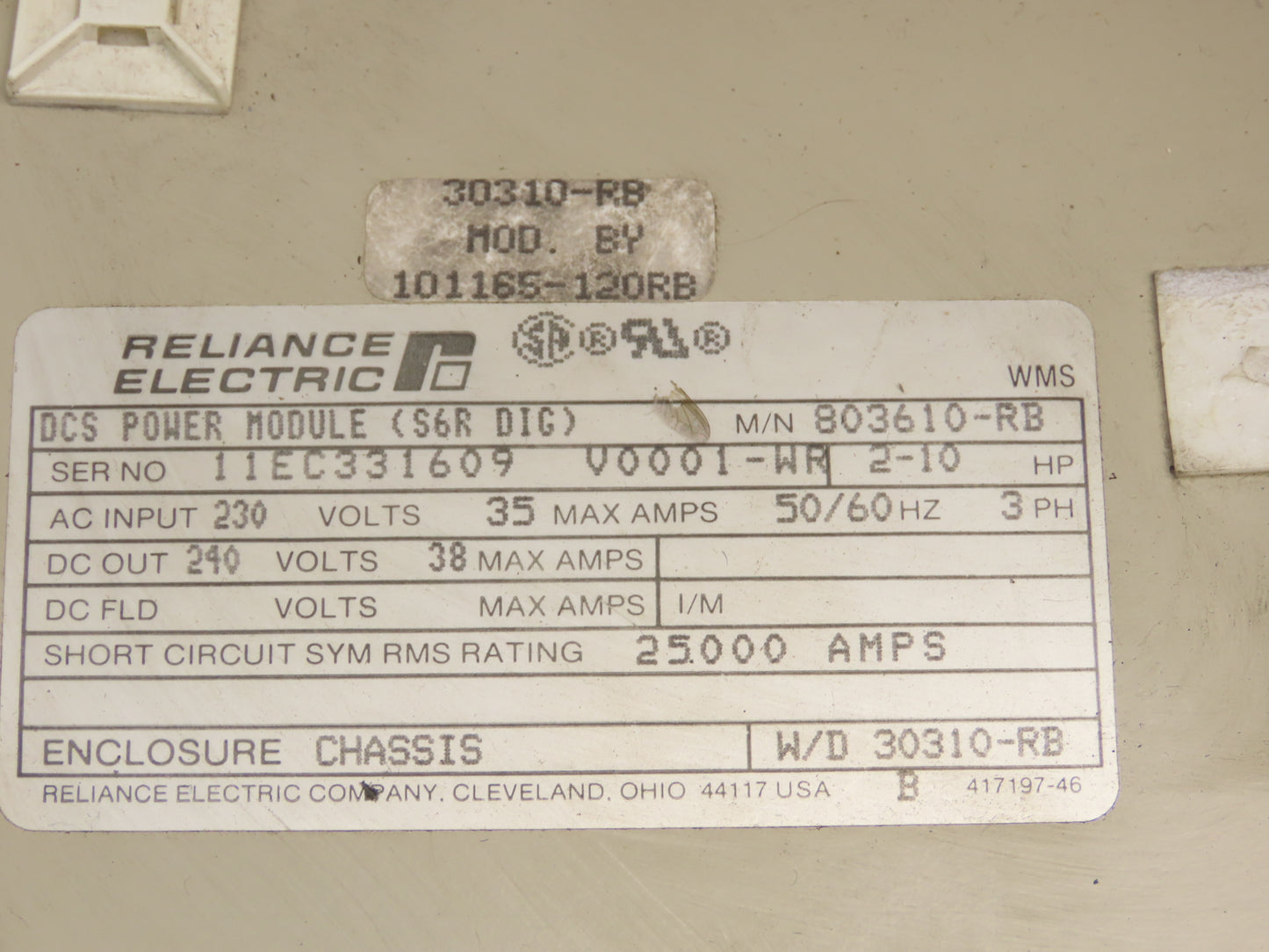 Reliance Electric 803610-RB DC Power Supply Module Drive 230VAC In 240VDC Out