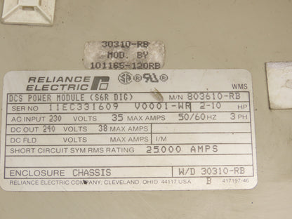 Reliance Electric 803610-RB DC Power Supply Module Drive 230VAC In 240VDC Out