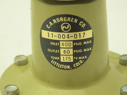Norgren 11-004-017 Pneumatic Air Pressure Regulator 400PSI Max In 60PSI Out