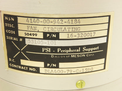 PSI Peripheral 16-320017 Circulating Fan Vacuum Blower Motor 115V 1.25"Tube