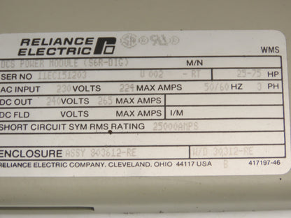 Reliance Electric 803612-RE DC Power Supply Module Drive 230VAC In 240VDC Out