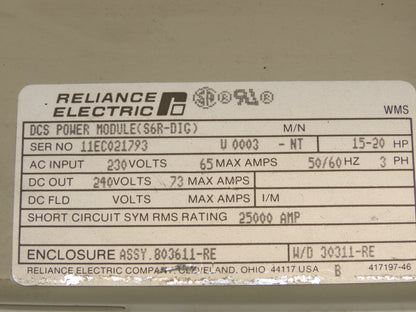 Reliance Electric 803611-RE DC Power Supply Module Drive 230VAC In 240VDC Out