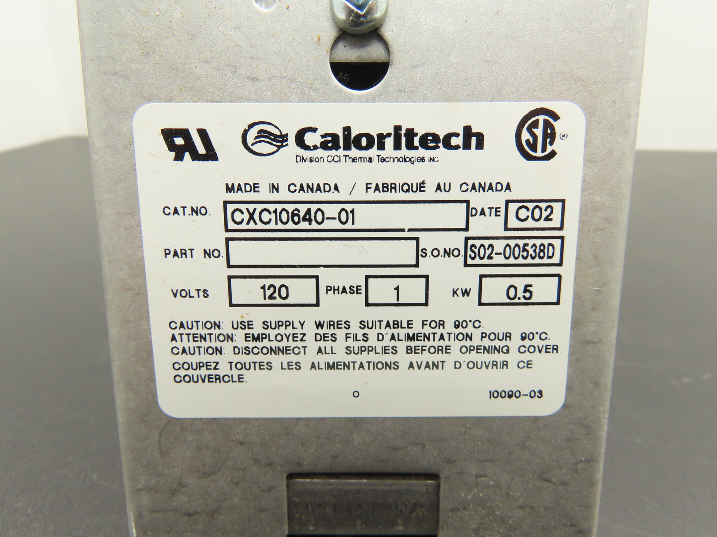 Caloritech CXC 10640-01 Immersion Heater 1" NPT 120VAC 1Ph 0.5kW