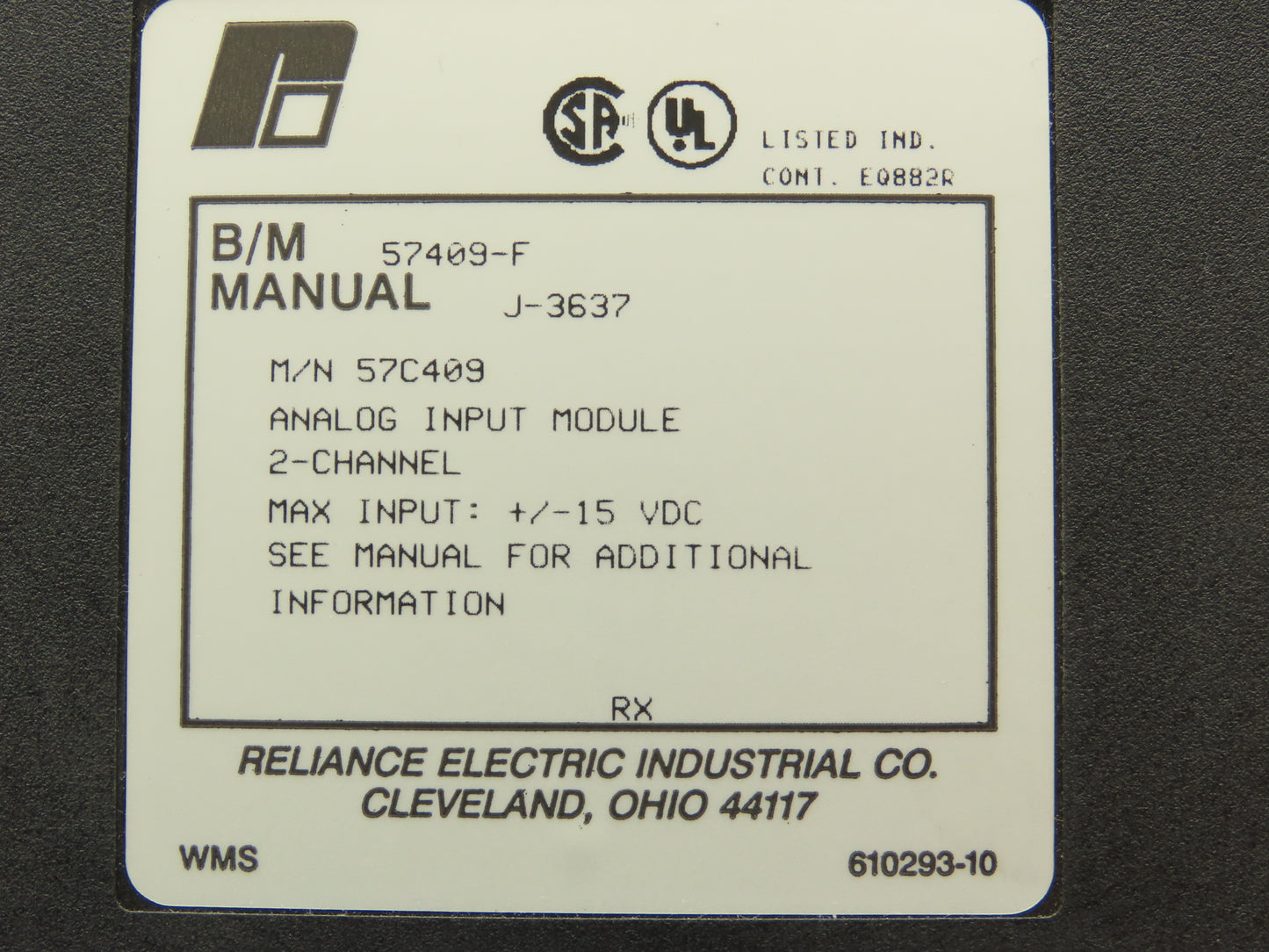 Reliance Electric 57409-F PLC Analog Input Module 2 Channel 57C409