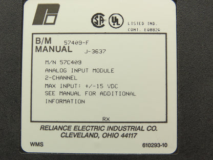 Reliance Electric 57409-F PLC Analog Input Module 2 Channel 57C409