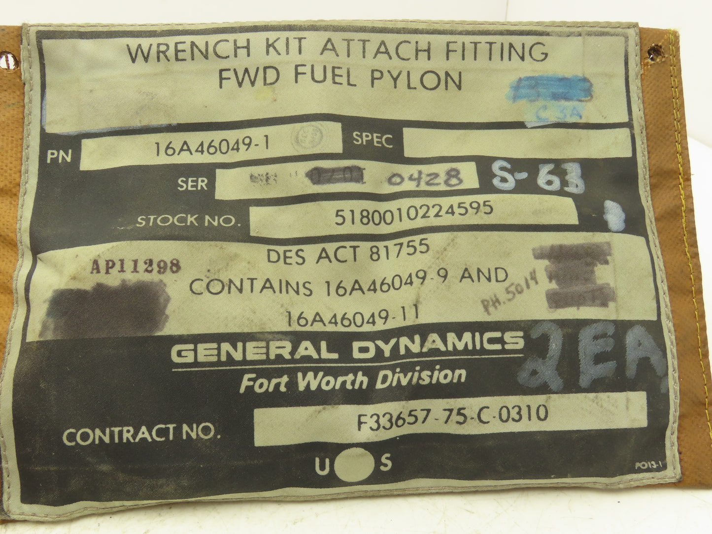 General Dynamics 16A46049-1 Wrench Kit Attach Fitting 1/2" Fuel Pylon Aircraft