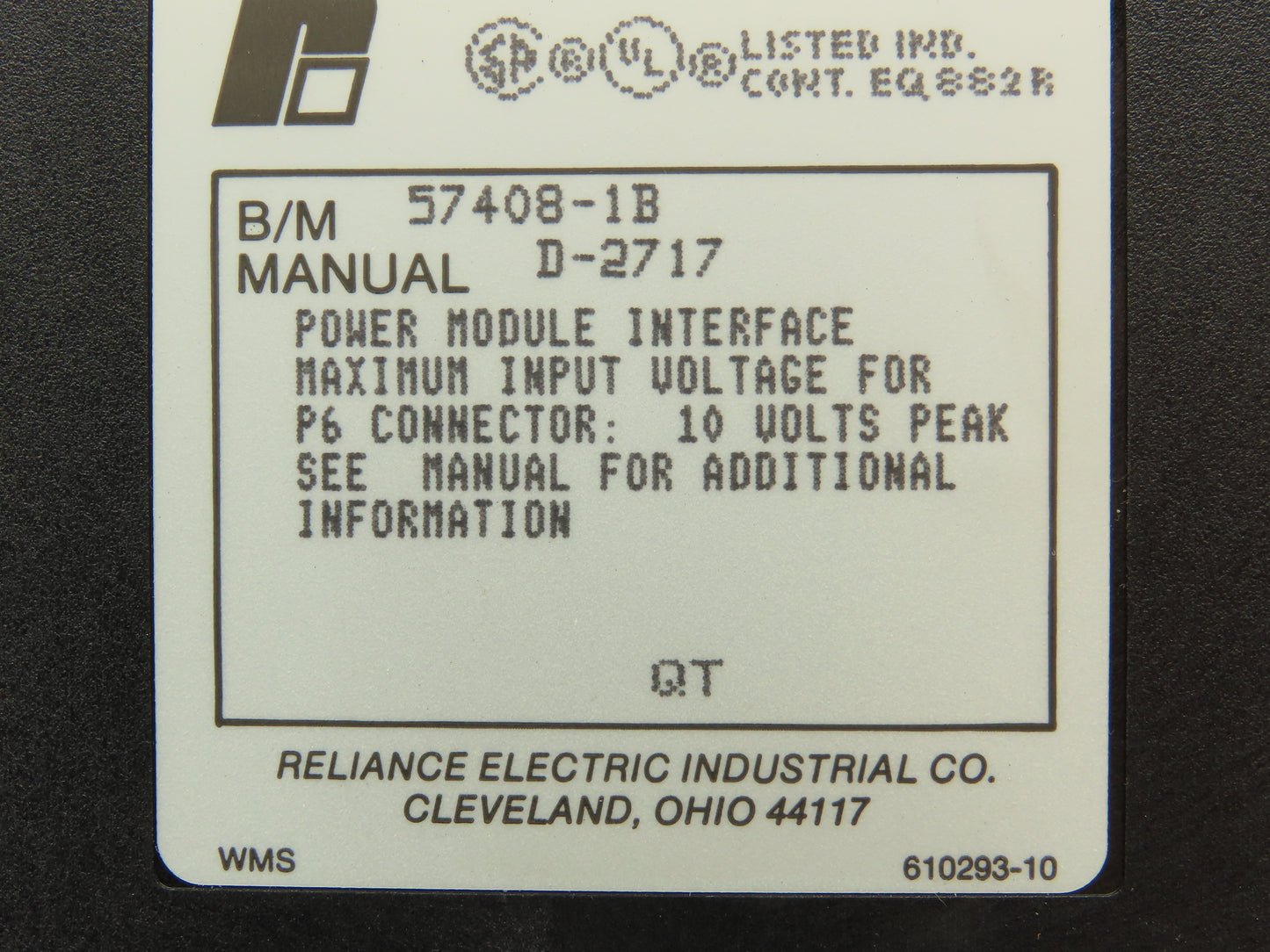 Reliance Electric 57408-1B PLC Power Module Interface 10V