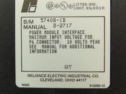 Reliance Electric 57408-1B PLC Power Module Interface 10V