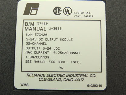 Reliance Electric 57420 PLC DC Output Module Interface 32 Channel 5-24VDC